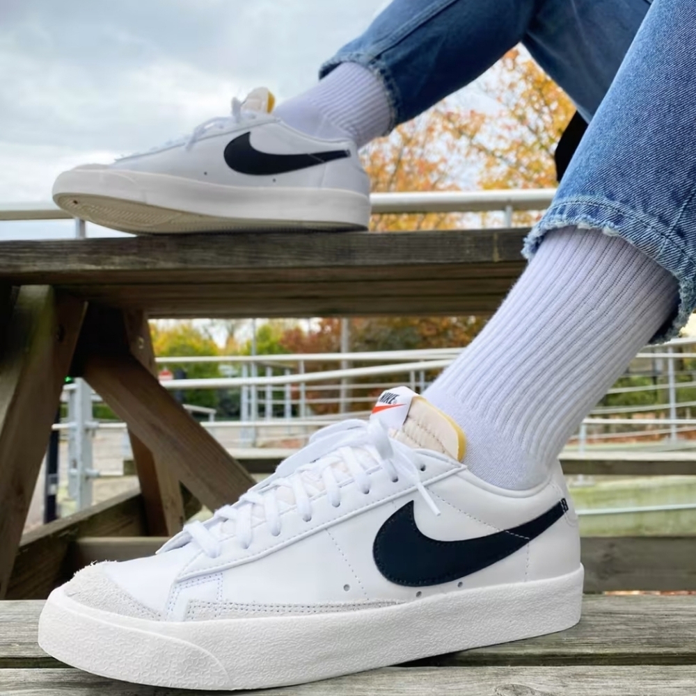 NIKE Blazer Low '77 VTG Sneakers, Black & White, Women's 8